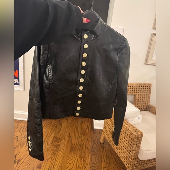 Alice + Olivia Black Leather Jacket with Gold Buttons - Picture 4 of 5